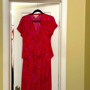 Michael Kors Pink & Orange faux wrap handkerchief dress